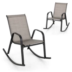 Tangkula Set Of 2 Metal Rocking Chair Heavy-Duty Rocker Outdoor Anti-Slip Brown Patio -Beauty house GUEST 8867825d b024 4b16 a54d cb6a07b9b6a6