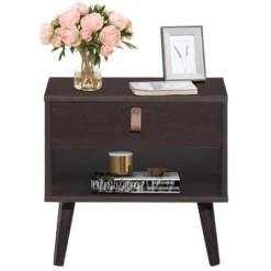 Tangkula Retro Wood Nightstand With Storage Drawer End Table Bedside Table