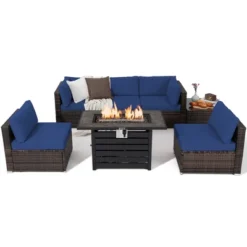 Tangkula 7PCS Patio Rattan Furniture Set 42" Fire Pit Table W/ Cover Cushioned -Beauty house GUEST 898c36db ff22 4ea1 bdb9 99b5d768673d