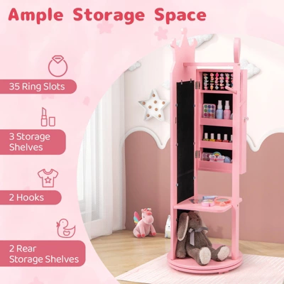 Tangkula Kids Jewelry Cabinet Standing Children Jewelry Organizer W/ Full-Length Mirror 6 Tangkula Kids Jewelry Cabinet Standing Children Jewelry Organizer W/ Full-Length Mirror - Image 4