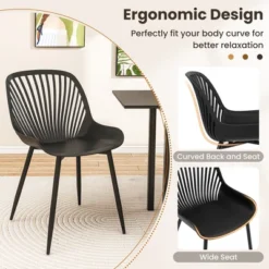 Tangkula Plastic Dining Chair Set Of 4 W/ Metal Legs Cutout Backrest Curved Seat -Beauty house GUEST 8a881e47 a0ca 4755 9ce2 df4808ffae77