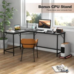 Tangkula L-Shaped Desk With Power Outlet 66” Computer Corner Desk With CPU Stand & Heavy-duty Metal Frame Rustic Brown/Black -Beauty house GUEST 8ae8d342 da63 4fbf b3ca 9ea473be256e