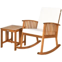 Tangkula 2PCS Patio Wooden Rocking Chair Set Garden Outdoor W/ Coffee Table Cushion -Beauty house GUEST 8af18fd3 fc3f 4c67 a397 2a455574914d
