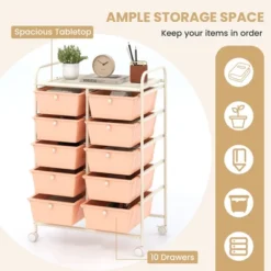 Tangkula 10 Drawers Rolling Cart Classroom Organizers Storage Cart With Wheels For Office Home School Supplies Tool Craft Art Paper Peach Fuzz -Beauty house GUEST 8b0f7d5f 186a 4a11 afa0 3c808f681683