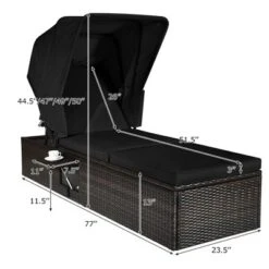 Tangkula Rattan Patio Chaise Lounge Chair W/ Adjustable Canopy Black Cushion -Beauty house GUEST 8b228662 2e36 46f4 b677 a2b26047126f