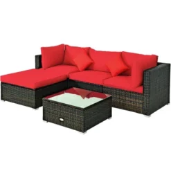 Tangkula 5PCS Rattan Sectional Sofa Set Patio Furniture Set W/ Red Cushion Pillow -Beauty house GUEST 8b3ba13d 42bb 4bf7 b64f a87829f850ab
