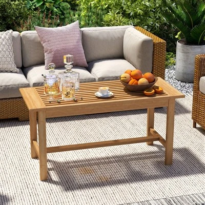 Tangkula 36"Patio Coffee Table Solid Wood Coffee Table W/ Slatted Tabletop Natural 5 Tangkula 36"Patio Coffee Table Solid Wood Coffee Table W/ Slatted Tabletop Natural - Image 3
