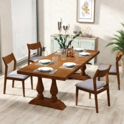 Tangkula Wooden Dining Chair Set Of 4 W/ Rubber Wood Frame Wide Padded Seat -Beauty house GUEST 8c0b5a08 57d2 4793 b688 4f00cfc30077