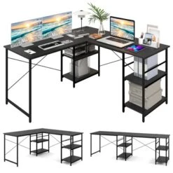 Tangkula Large L-shaped Computer Desk 60” Convertible Corner Desk With 4 Storage Shelves 95” 2-Person Long Study Writing Workstation Black/Rustic Brown/Natural/Grey -Beauty house GUEST 8c716998 1e92 48e8 8cd5 3df2e435180f