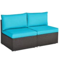 Tangkula 2PCS Patio Wicker Rattan Sectional Armless Chair Sofa W/ Turquoise Cushion -Beauty house GUEST 8c7ed995 b7f1 4f85 b80e d7cbe93f8679