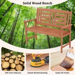 Tangkula Patio Wood Bench Garden Loveseat W/Inclined Backrest Long Armrests Wood Grain -Beauty house GUEST 8cf98657 558e 4cc5 b015 744ead553c96