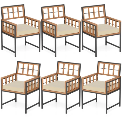 Tangkula Acacia Wood Patio Chairs Set Of 6 W/Cushions & Metal Frame 400 Lbs Capacity 4 Tangkula Acacia Wood Patio Chairs Set Of 6 W/Cushions & Metal Frame 400 Lbs Capacity - Image 2