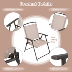 Tangkula 2/4 Piece Patio Folding Chairs Outdoor Dining Chairs W/ Breathable Fabric Heavy Duty Steel & Rustproof Steel Frame -Beauty house GUEST 8d151ac3 0ab9 4943 b136 e2544da4af99