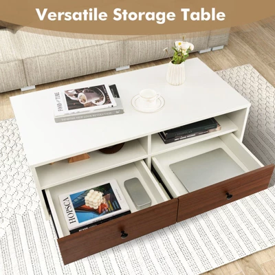 Tangkula Coffee Table Modern Rectangle W/ Storage Shelf & Drawers Living Room Furniture 8 Tangkula Coffee Table Modern Rectangle W/ Storage Shelf & Drawers Living Room Furniture - Image 6