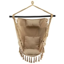 Tangkula Hammock Chair W/ Soft Pillow Cushions Pocket Hanging Rope Swing Steel Bar -Beauty house GUEST 8d2a30c5 3579 4fd6 aab5 d2882c8aa8f0