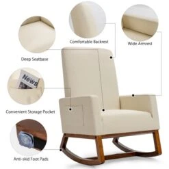 Tangkula Mid Century Rocking Chair Comfortable Rocker Modern High Back Armchair Beige -Beauty house GUEST 8dc0067c d190 4b77 bf61 16c389d995b2