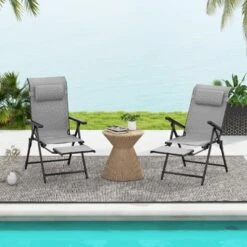 Tangkula Folding Patio Chairs Set Of 2 Lounge Chairs W/ 10-Level Adjustable Backrests