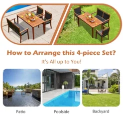 Tangkula 4PCS Patio Dining Set Acacia Wood Rattan Furniture Set W/ Umbrella Hole -Beauty house GUEST 8de2ca68 1bbc 45c6 afc9 86f07ff16e01