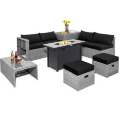 Tangkula 9 PCS Patio Furniture Set With 42" 60,000 BTU Fire Pit Outdoor Space-Saving Sectional Sofa Set With Storage Box Black/Gray/Navy/Red/Turquoise/Off White -Beauty house GUEST 8df0b890 4cd3 4d95 8bf9 39b2b955ced3