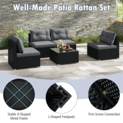 Tangkula Set Of 5 Rattan Sofa Set Outdoor Wicker Furniture Set W/Seat & Back Cushions Square Coffee Table Patio Sectional Sofa Set Gray -Beauty house GUEST 8e09940f fa09 425d ae8b 58c2cb0ecfc4