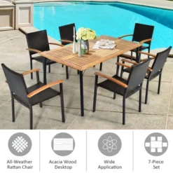 Tangkula 7 PCS Patio Rattan Dining Furniture Set Armrest Chairs Wooden Table 13 Tangkula 7 PCS Patio Rattan Dining Furniture Set Armrest Chairs Wooden Table -Beauty house GUEST 8e4281e9 b649 4ed6 a504 3f299b2f4ed9
