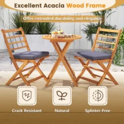 Tangkula 3 Piece Patio Wood Bistro Set Folding Table Chair Set W/Soft Seat Cushions Acacia Wood Frame High-Back Portable Chairs -Beauty house GUEST 8e5ebbbf 667d 4beb 81bf d18ace84e014