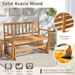 Tangkula 2 Person Patio Glider Bench Solid Acacia Wood Porch Glider Chair W/ Seat -Beauty house GUEST 8f1df356 0db5 4361 9b9c b919023ebb79
