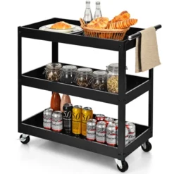 Tangkula 3-Tier Rolling Cart Storage Organizer Metal Utility Cart W/Wheels For Kitchen Library Office Black -Beauty house GUEST 8f274751 c2c0 462b 8074 cde34f4cb7b5