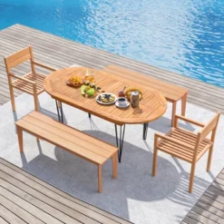 Tangkula 71" Patio Dining Table 6 Person Large Oval Table W/ Teak Wood Tabletop -Beauty house GUEST 8f2e86f8 edcd 4885 8f9f 3140e2c3ded7