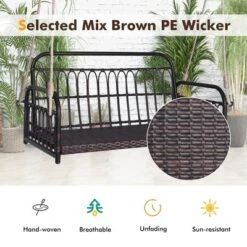 Tangkula Wicker Porch Swing 2-Person Outdoor Patio Hanging Chair W/ Cushions Mix Brown -Beauty house GUEST 8f38cdfd df05 48d9 ae4a 2205c989db21