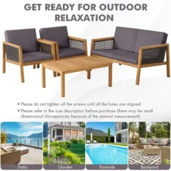 Tangkula 4PCS Patio Acacia Wood Furniture Set PE Rattan Conversation Set W/ Grey Cushions 15 Tangkula 4PCS Patio Acacia Wood Furniture Set PE Rattan Conversation Set W/ Grey Cushions -Beauty house GUEST 8f93f7f1 6b65 4597 8e3a e1c889429890