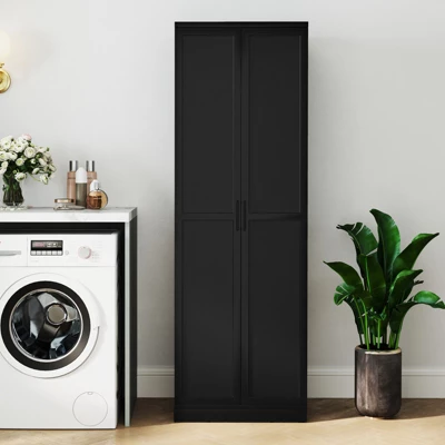 Tangkula 70" Storage Cabinet Freestanding Pantry Cabinet W/2 Doors & 5 Shelves Black 4 Tangkula 70" Storage Cabinet Freestanding Pantry Cabinet W/2 Doors & 5 Shelves Black - Image 2