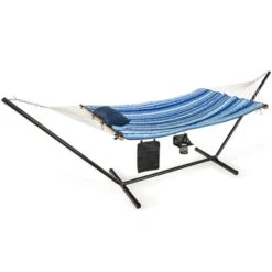 Tangkula 12Ft Hammock With Heavy-Duty Steel Stand, Woven Hammock Chair Set, Portable Hammock With Beech Wood Bar & Cotton Mat -Beauty house GUEST 9020dfe2 e2ba 4ecd 9d07 cd7f296e1932