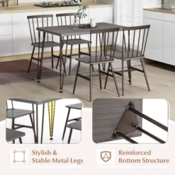 Tangkula 5PCS Dining Table Set For 4 Rectangular Kitchen Table & 4 Chairs W/ Metal Frame Grey Oak -Beauty house GUEST 90564fa8 471d 41c4 be8f 4bc1ac0b3fee