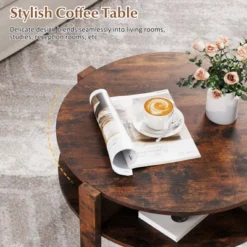 Tangkula 29.5" 2-Tier Round Coffee Table W/ Storage 4 Shelves Faux Wooden Top -Beauty house GUEST 906a79a7 332f 4e4b a7a1 bd53f3176011