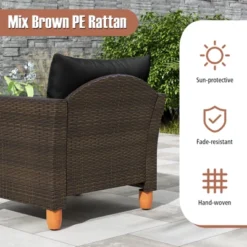 Tangkula 3 PCS Patio PE Wicker Furniture Set Outdoor Conversation Bistro Set W/ Cushions Black -Beauty house GUEST 9083cede 0f44 49d5 a4d6 fa081e6f0e33