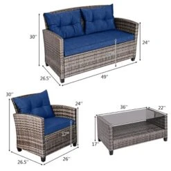 Tangkula 4PCS Rattan Furniture Set Coffee Table Cushioned Sofa Garden Lawn Patio Navy -Beauty house GUEST 90be0574 818c 4b92 a4b3 f41cf09dd358