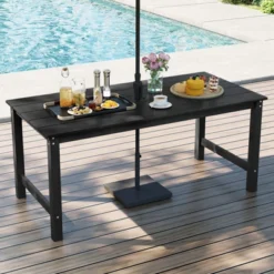 Tangkula HDPE Outdoor Dining Table For 6 Person 67" Patio Table W/ Wood-Like Tabletop