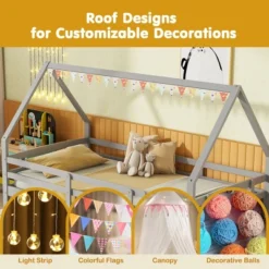 Tangkula Twin Size House Bed W/ Trundle Wooden Kids Bed W/ Safety Rails & Decorable Roof -Beauty house GUEST 911908fb 5baa 4b8b b515 9f1aead68086