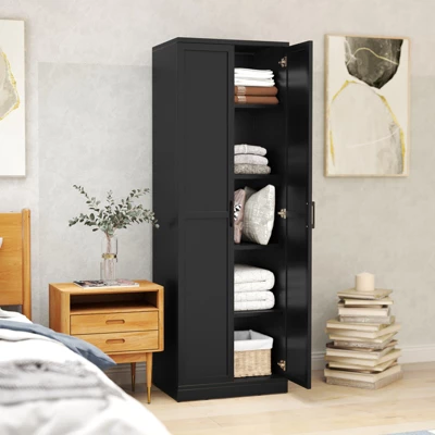 Tangkula 70" Storage Cabinet Freestanding Pantry Cabinet W/2 Doors & 5 Shelves Black 5 Tangkula 70" Storage Cabinet Freestanding Pantry Cabinet W/2 Doors & 5 Shelves Black - Image 3