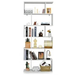 Tangkula 6-Tier S-Shaped Wooden Bookshelf Storage Bookcase Multifunctional Display Stand Shelf -Beauty house GUEST 91441bbd e5c4 4f6a 9399 c3c2ee3216e5