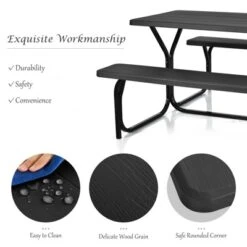 Tangkula Outdoor Picnic Table Bench Set Patio Camping Table W/Steel Frame & Wood Texture Tabletop For Garden -Beauty house GUEST 91a50e40 1b83 4ee2 a197 0ffad167fe4d
