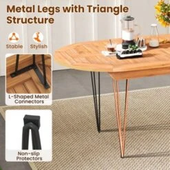 Tangkula 71" Patio Dining Table 6 Person Large Oval Table W/ Teak Wood Tabletop -Beauty house GUEST 91bbdcde 6993 40f7 84eb affa4b5151b3