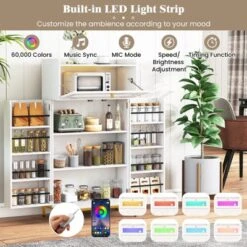 Tangkula Kitchen Pantry Cabinet Power Outlet & APP Control LED Lights Acrylic Flip Door -Beauty house GUEST 91cdd922 bee4 4734 8d95 a9f644b0124f