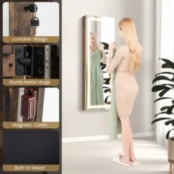 Tangkula LED Mirror Jewelry Cabinet Wall/Door Mounted Organizer Armoire W/ 3 Color Light -Beauty house GUEST 91eb57c3 6062 4c10 a2aa 7a6e1c9f32b4