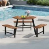 Tangkula 6 Person Acacia Wood Picnic Table Bench Set W/3 Seats Umbrella Hole Metal Frame -Beauty house GUEST 9234cfc1 6343 4698 addc 63e5a95d61d5