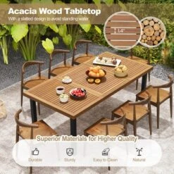 Tangkula 8-Person Dining Table 79" W/ 1.9" Umbrella Hole Acacia Wood Adjustable Foot Pads -Beauty house GUEST 9258d238 1bc2 482c 8936 f2193a775bde