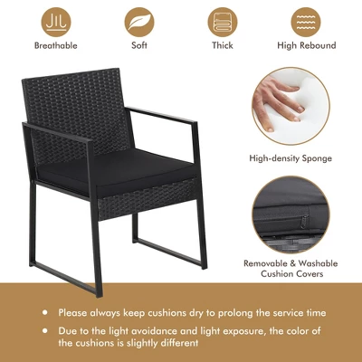 Tangkula 3PCS Patio Rattan PE Wicker Bistro Set Outdoor Furniture Set W/ Table & Cushion 8 Tangkula 3PCS Patio Rattan PE Wicker Bistro Set Outdoor Furniture Set W/ Table & Cushion - Image 6