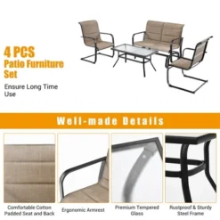 Tangkula 4PCS Patio Conversation Set Cotton Padded Furniture Set W/ Swing Glider Loveseat -Beauty house GUEST 92a7f57a 3940 4396 bac4 d29d51fe2f33