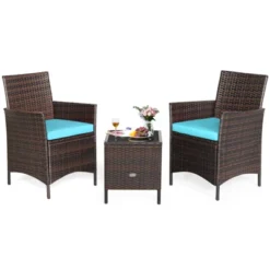 Tangkula 3 Pieces Patio Rattan Conversation Furniture Wicker Chairs With Coffee Table & Cushions Red/Blue/White -Beauty house GUEST 9301668f b280 4b2c 8aa5 0e25cc202d87